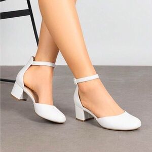 Elegant White Women's Block Heel Shoes